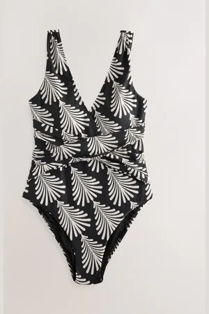 Next /Cream Fan Print Plunge Tummy Control Swimsuit