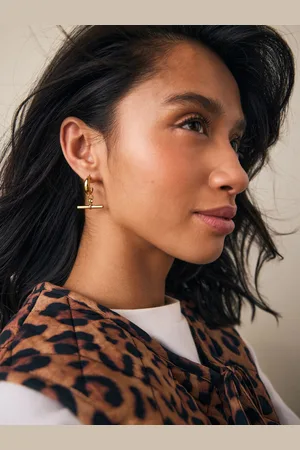 Next Tone Stainless Steel T-Bar Hoop Earrings
