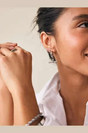 Next Tone Stainless Steel T-Bar Hoop Earrings