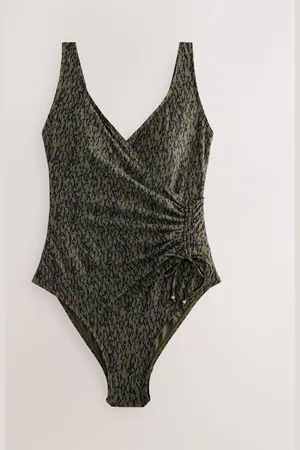 Next Khaki Green/ Ruched Side Tummy Shaping Control Swimsuit
