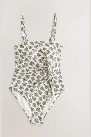 Next Cream/ Foil Fan Print Twist Bandeau Tummy Control Swimsuit