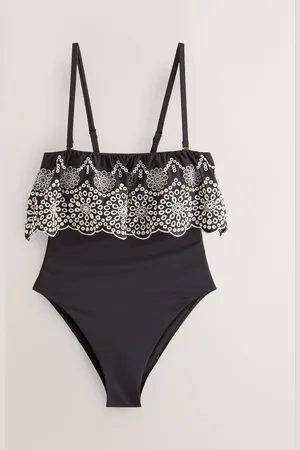 Next /Ecru Bandeau Embriodered Frill Tummy Shaping Control Swimsuit