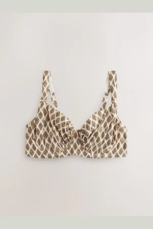 Next Khaki /Cream Foil Woodblock F-K Underwired Bikini Top