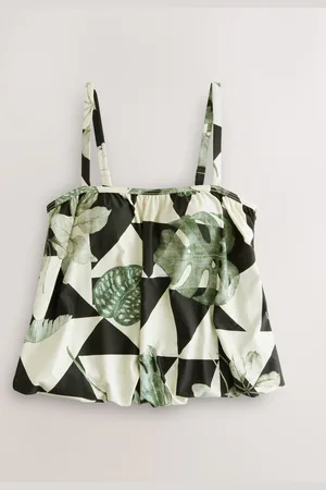 Next /Ecru Leaf Print Blouson Tankini Top