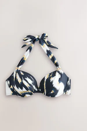 Next Teal /Gold Foil Ikat Padded Shaping Wired Halter Bikini Top