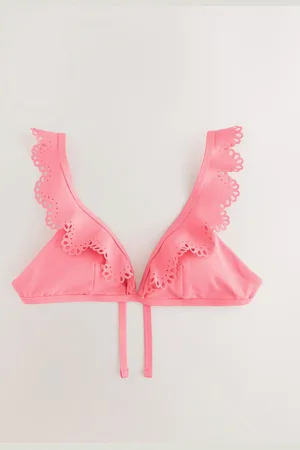 Next Coral Laser Cut Frill Plunge Crop Bikini Top