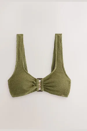 Next Khaki Crinkle Hardware Crop Bikini Top