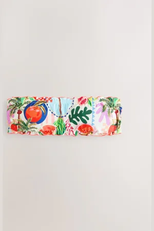 Next Bright Fruit/Tropical Print Contrast Frill Bandeau Bikini Top