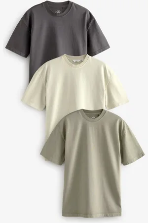Next Charcoal /Green/Ecru Garment Dye Relaxed Fit Heavyweight T-Shirts 3 Pack