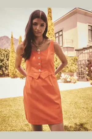 Next Bright Orange 100% Cotton Sleeveless Waistcoat Mini Dress