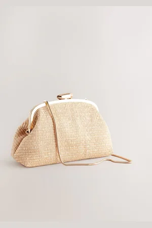 Next Natural Raffia Snap Clutch