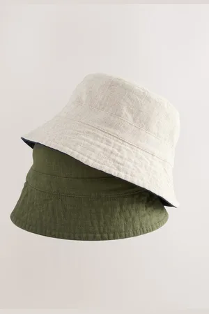 Next Khaki Green/ Blue Linen Reversible Bucket Hat 2 Pack