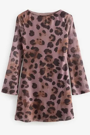 Next Purple and Leopard Print Long Sleeve Mini Mesh Dress