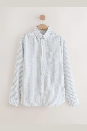 Next Blue Signature 100% Linen Stripe Long Sleeve Shirt