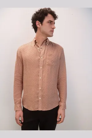 Next Rust Signature Printed Long Sleeve 100% Linen Shirt