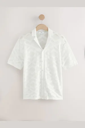 Next Relaxed Fit 100% Cotton Short Sleeve Pointelle Knit Shirt with Cuban Collar
