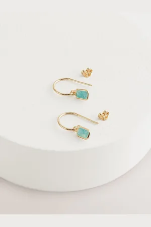 Next Sterling Gold Plated Green Charm Hoop Earrings