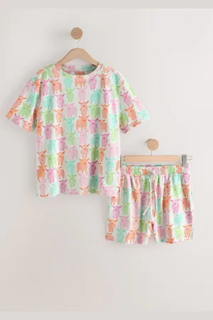Next Ecru/Bright Hamish the Highland Cow 100% Cotton Short Sleeve Pyjamas