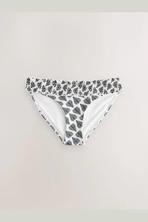 Next Cream/ Fan Print Shirred High Leg Bikini Bottoms