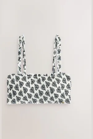 Next Cream/ Fan Print Shirred Bandeau Bikini Top