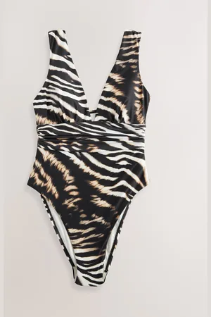 Next /Cream Zebra Plunge Tummy Control Swimsuit