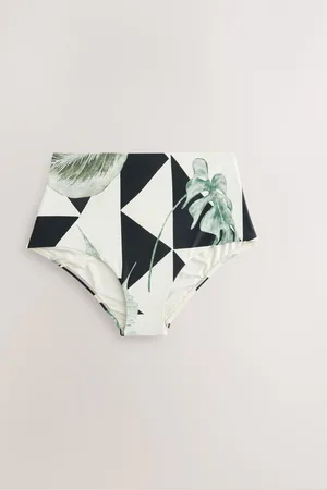 Next /Ecru Leaf High Waist Print Bikini Bottoms