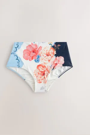 Next /Cream/Coral Floral High Waist Print Bikini Bottoms