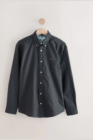 Next Charcoal Slim Fit Long Sleeve Oxford Shirt