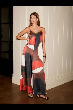 Next Red/ Geo Print Satin Maxi Cami Slip Dress