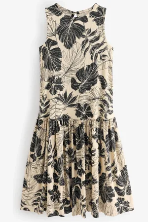 Next White Floral Leaf Sleeveless Textured Jersey Dropwaist Maxi Dress