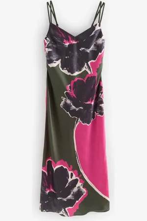 Next Green/ Placement Floral Satin Cami Midi Slip Dress