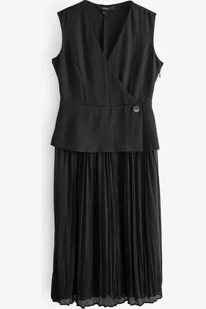 Next Sleeveless V-Neck Waistcoat Pleated Skirt Midi Dress