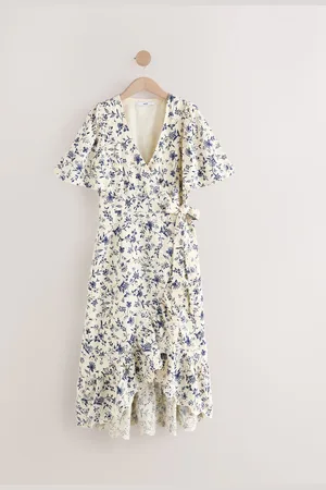 Next Floral Flutter Sleeve Wrap Midi Dress