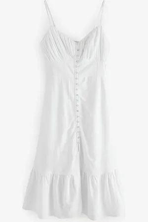 Next Button Down Midi Dress With Linen