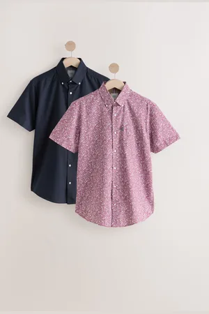 Next Red Floral/ Regular Fit Easy Iron Short Sleeve Oxford Shirts 2 Pack