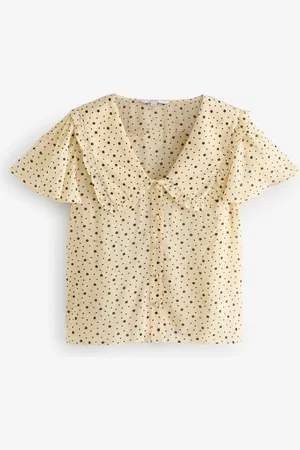 Next Yellow Ditsy Spot Peter Pan Collar Sheer Short Sleeve Blouse
