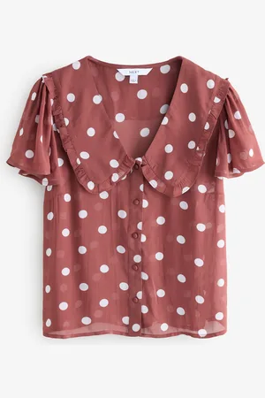 Next /Ecru Spot Peter Pan Collar Sheer Short Sleeve Blouse
