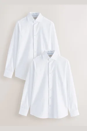 Next / Slim Fit Signature 100% Cotton Textured Long Sleeve Shirt 2 Pack