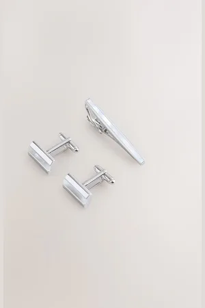 Next Tone Signature Mother of Pearl Cufflink and Tie Clip Set