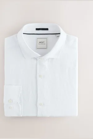 Next Regular Fit 100% Linen Short Long Signature Textured Shirt