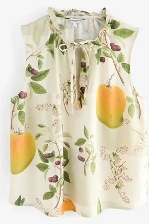 Next Kew Collection /Cream Mango Print Halter Tie Neck Sleeveless Top