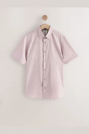 Next Light Tonal Stripe Regular Fit 100% Cotton Short Sleeve Textured Shirt
