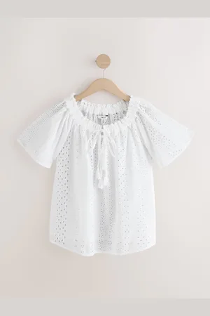 Next Broderie Short Sleeve Tie Neck Bardot Top
