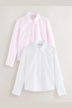 Next /Pink Fitted Collared Long Sleeve Shirts 2 Pack