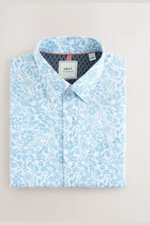 Next Light Ditsy Floral Easy Iron With Button Down Collar Short Sleeve Oxford Shirt
