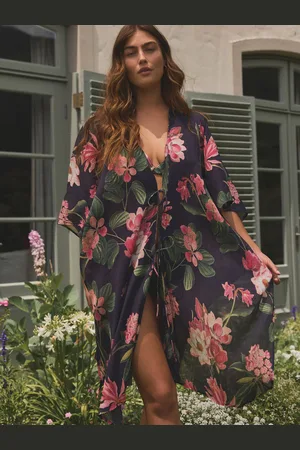 Next /Pink Kew Gardens Textured Tie Front 100% Cotton Kaftan