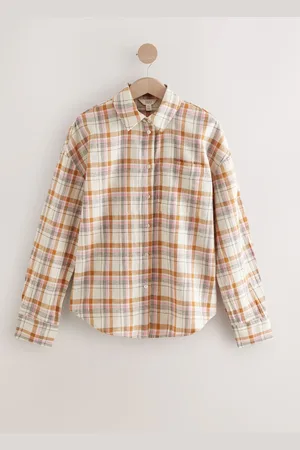 Next /Yellow Check Long Sleeve Shirt With Linen