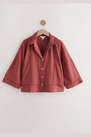 Next Rust Linen Blend Short Sleeve Ladder Insert Shirt