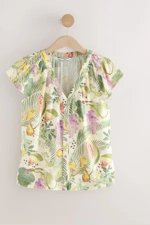 Next Kew Gardens Multicolour Fruit Button Down Ruffle Sleeve Top
