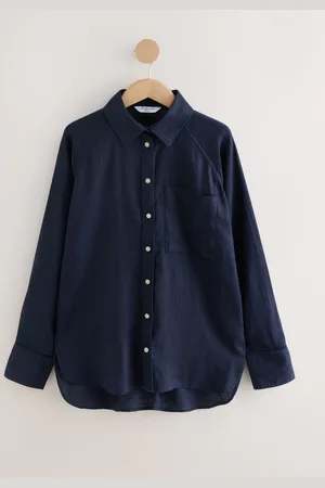 Next Blue 100% Linen Button Down Relaxed Long Sleeve Shirt